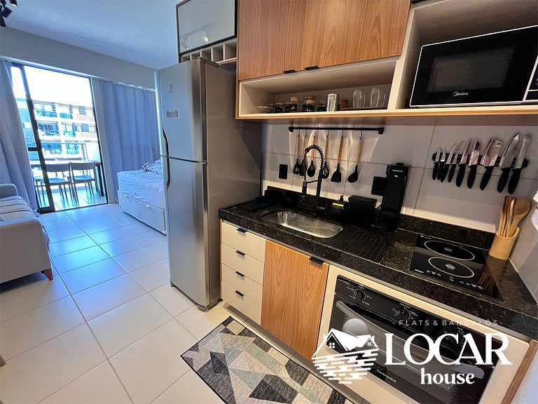 Flat premium com varanda gourmet no Makia Resort em Muro Alt