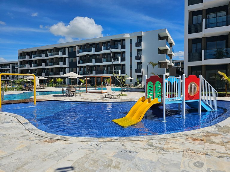 Flat premium com varanda gourmet no Makia Resort em Muro Alt