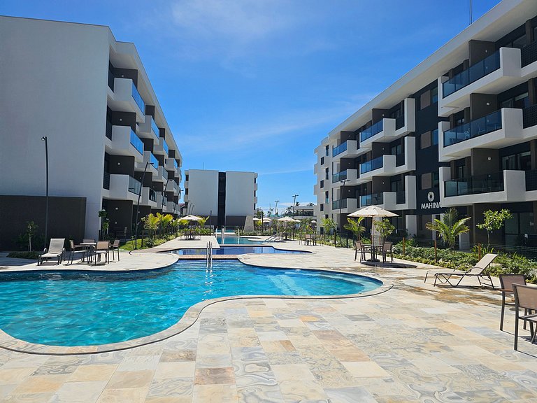 Flat premium com varanda gourmet no Makia Resort em Muro Alt