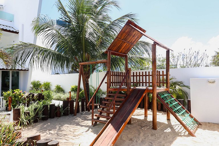 Flat Térreo Frente à Piscina com varanda gourmet