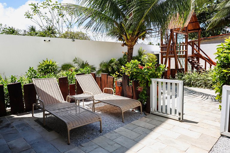 Flat Térreo Frente à Piscina com varanda gourmet